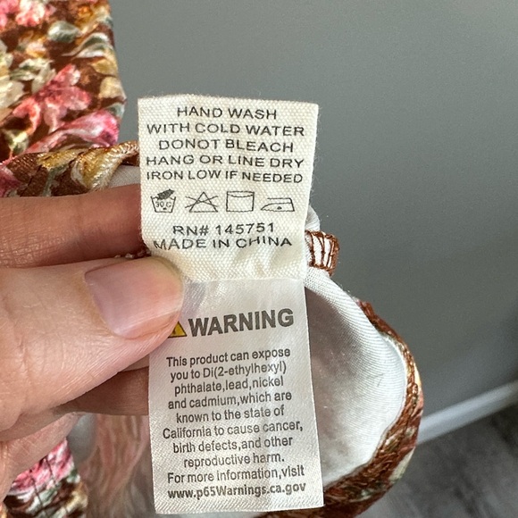 Peach Love Womens Brown Floral Velvet Dress Smocked Fairycore Size S Cottagecore - Picture 10 of 12